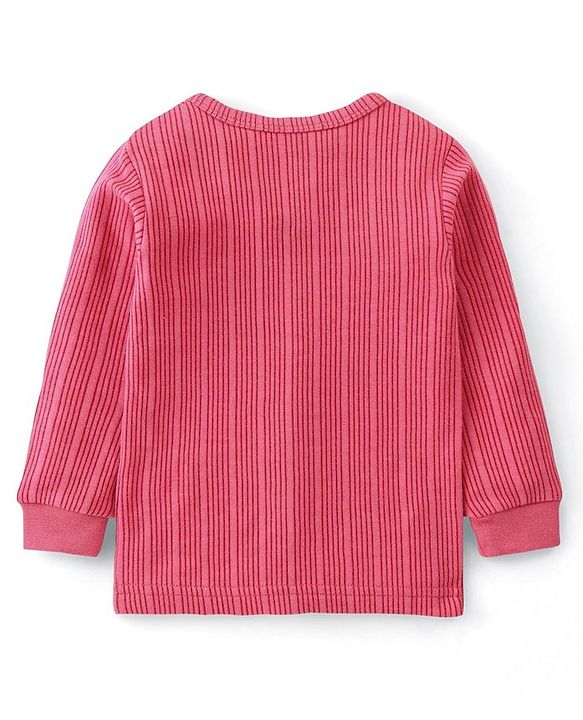 Babyhug Full Sleeves Front Open Solid Color Thermal Wear - Coral