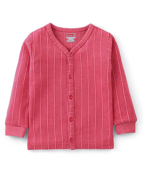 Babyhug Full Sleeves Front Open Solid Color Thermal Wear - Coral