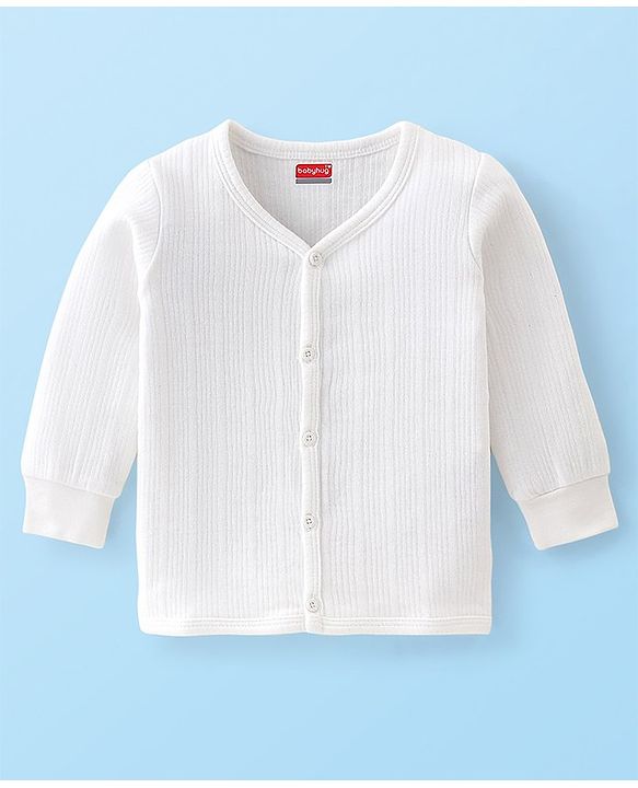 Babyhug Front Open Full Sleeves Thermal Vest  Solid Color - White