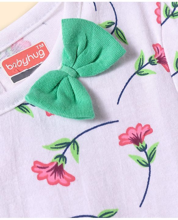 Babyhug Cotton Knit Half Sleeves Frocks With Floral Print Pack of 2 - White & Green