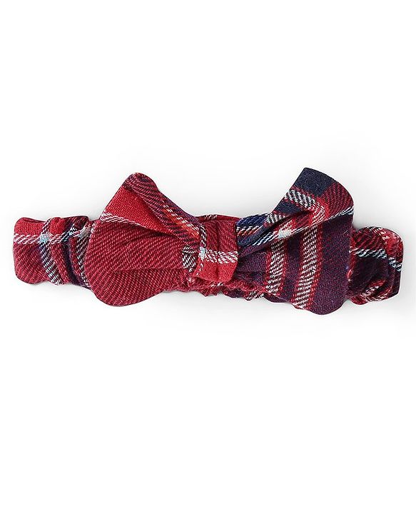 Babyhug Cotton Yarndyed Half Sleeves Checkered Dress with Headband - Red