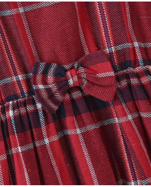 Babyhug Cotton Yarndyed Half Sleeves Checkered Dress with Headband - Red