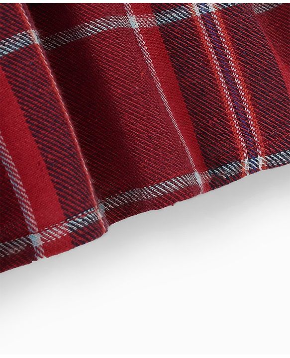 Babyhug Cotton Yarndyed Half Sleeves Checkered Dress with Headband - Red