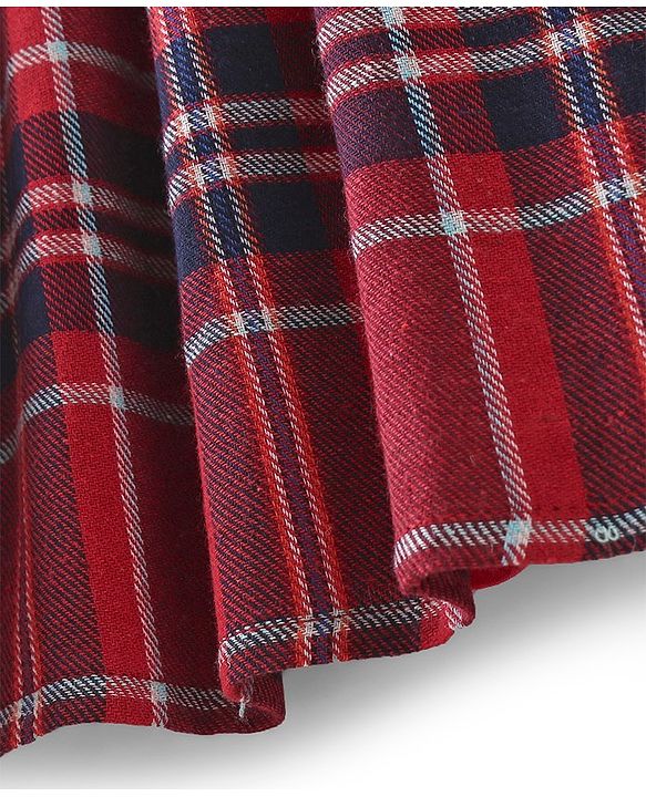 Babyhug Cotton Yarndyed Half Sleeves Checkered Dress with Headband - Red
