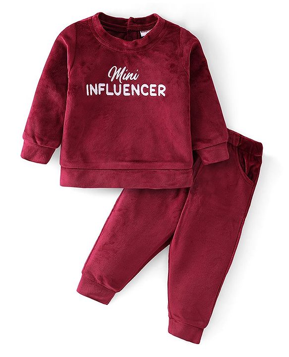 Babyhug Full Sleeves Winter Wear Set Mini Influences Print - Maroon