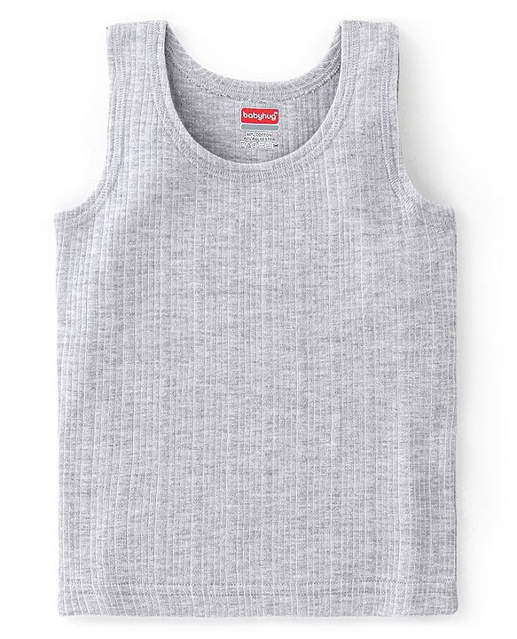 Babyhug Sleeveless Solid Thermal Vest - Light Grey