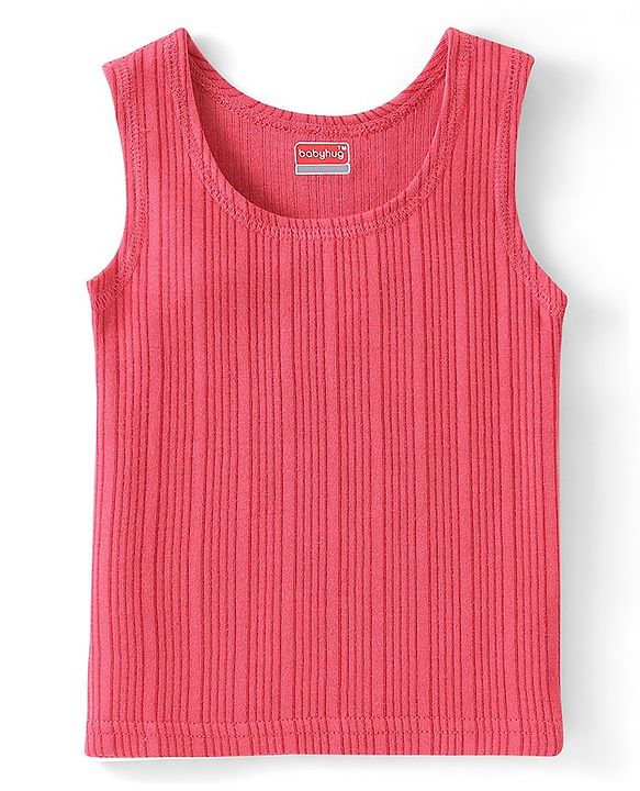 Babyhug Cotton  Sleeveless Solid Thermal Vest - Coral