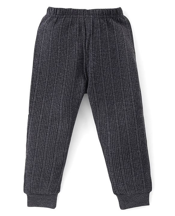 Babyhug Cotton Blend Full Length Thermal Leggings Solid Colour- Dark Grey