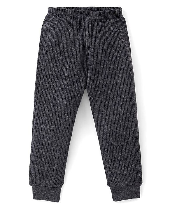 Babyhug Cotton Blend Full Length Thermal Leggings Solid Colour- Dark Grey