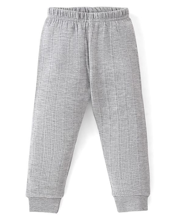 Babyhug Cotton Blend Full Length Thermal Leggings Solid- Light Grey