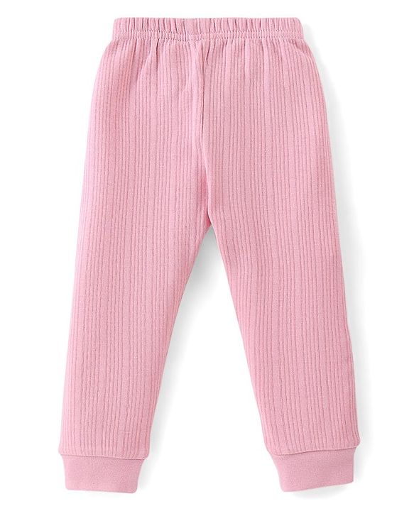 Babyhug Cotton Blend Full Length Thermal Leggings Solid- Pink