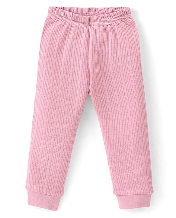 Babyhug Cotton Blend Full Length Thermal Leggings Solid- Pink