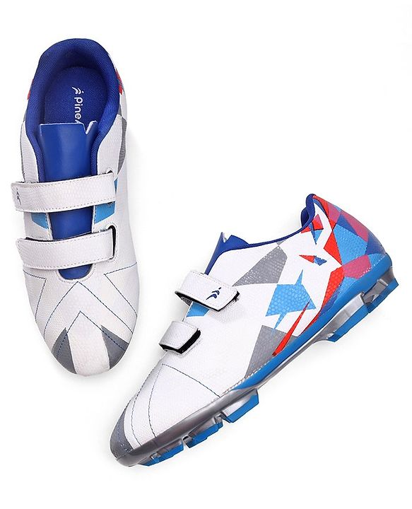Pine Active Velcro Closure Soccer Shoes - White & Blue