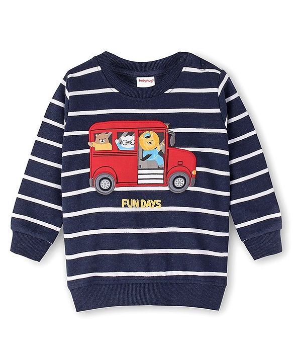 Babyhug Cotton Knit Full Sleeves Sweatshirt With Bus Graphics & Applique - Navy Blue