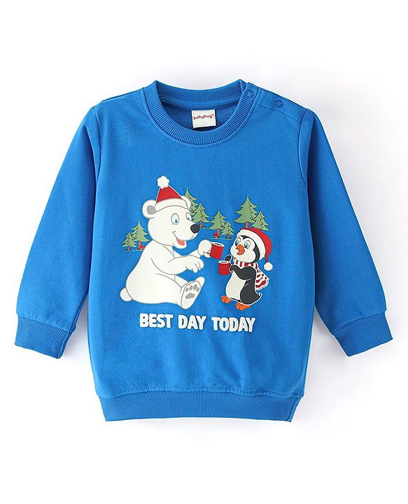 Babyhug Cotton Knit Full Sleeves Sweatshirt with Graphics  - Blue