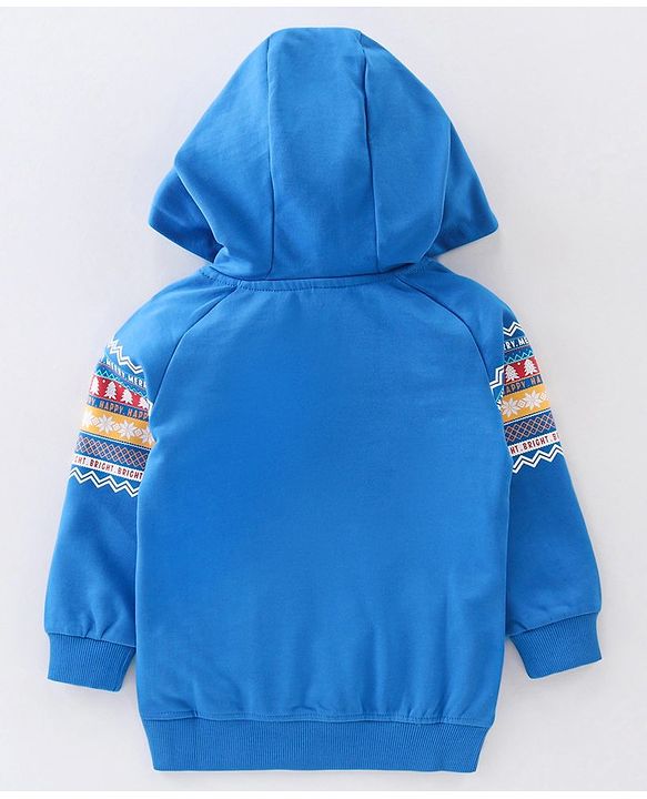 Babyhug Cotton Knit Full Sleeves Hooded Sweat Shirt With Text Design - Blue