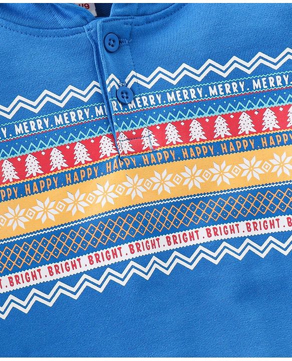 Babyhug Cotton Knit Full Sleeves Hooded Sweat Shirt With Text Design - Blue