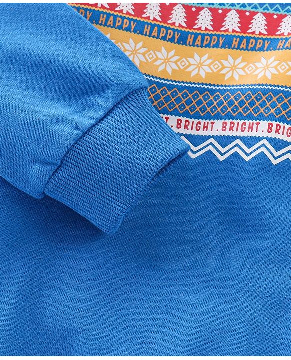 Babyhug Cotton Knit Full Sleeves Hooded Sweat Shirt With Text Design - Blue