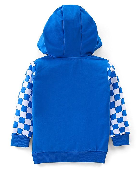Babyhug Cotton Full Sleeves Sweatshirt With Zipper & Hood & Checks Print - Blue