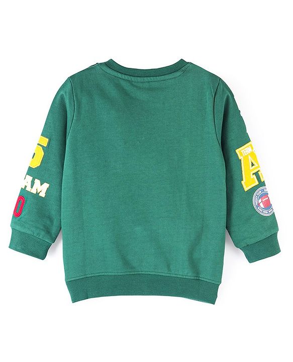 Babyhug Cotton Knit Full Sleeves Sweatshirt with Embroidered Badges - Dark Green