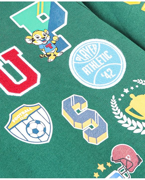Babyhug Cotton Knit Full Sleeves Sweatshirt with Embroidered Badges - Dark Green