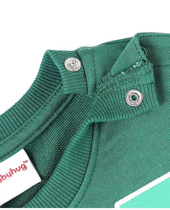 Babyhug Cotton Knit Full Sleeves Sweatshirt with Embroidered Badges - Dark Green