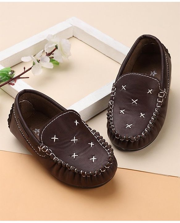 Cute Walk by Babyhug Formal & Partywear Slip On Hand Stitched Design Shoes - Brown