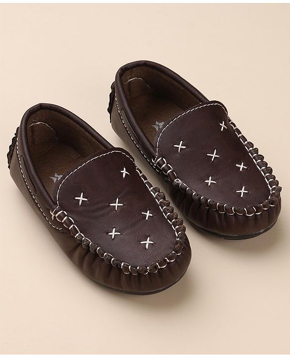 Cute Walk by Babyhug Formal & Partywear Slip On Hand Stitched Design Shoes - Brown