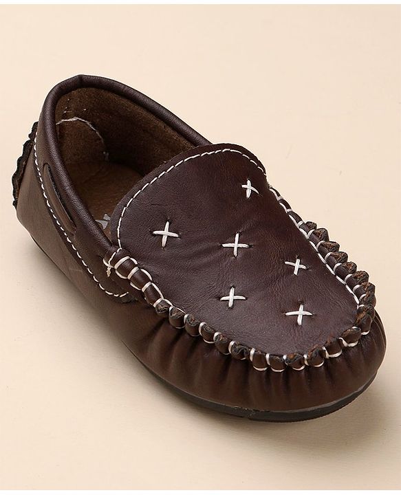 Cute Walk by Babyhug Formal & Partywear Slip On Hand Stitched Design Shoes - Brown