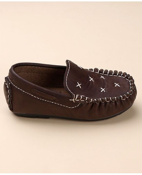 Cute Walk by Babyhug Formal & Partywear Slip On Hand Stitched Design Shoes - Brown