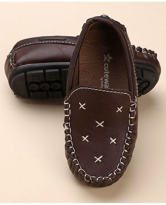 Cute Walk by Babyhug Formal & Partywear Slip On Hand Stitched Design Shoes - Brown