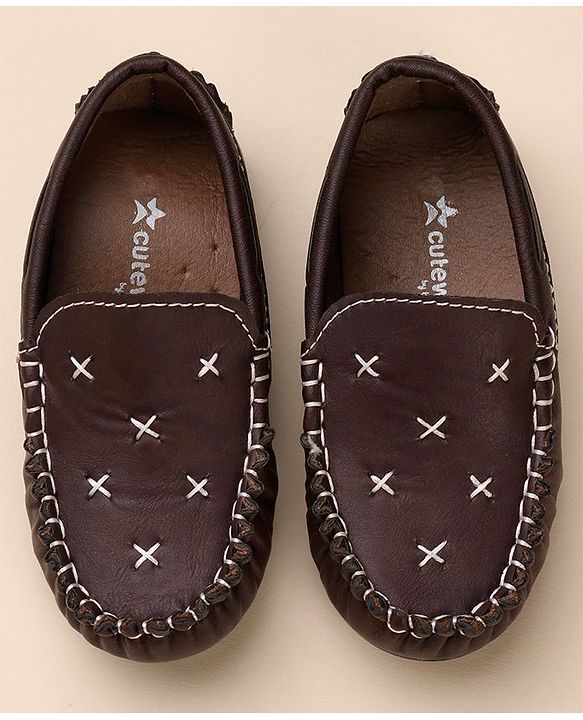 Cute Walk by Babyhug Formal & Partywear Slip On Hand Stitched Design Shoes - Brown