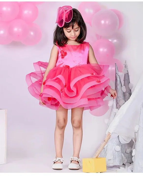 Buy Mini Stitch Pink Frock With Sparkling Tulle Frill For Baby Girls online