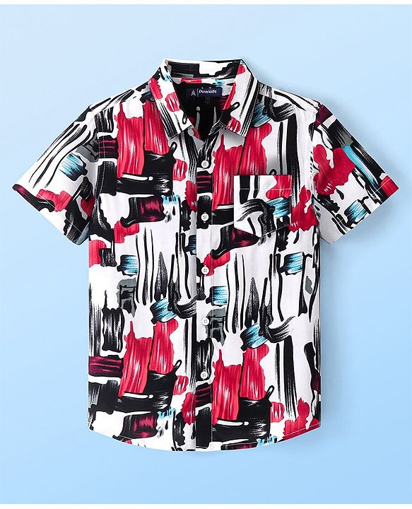 Pine Kids Viscose Woven Half Sleeves Abstract Printed Shirt - White