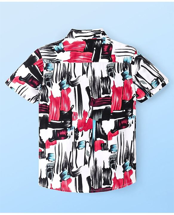 Pine Kids Viscose Woven Half Sleeves Abstract Printed Shirt - White