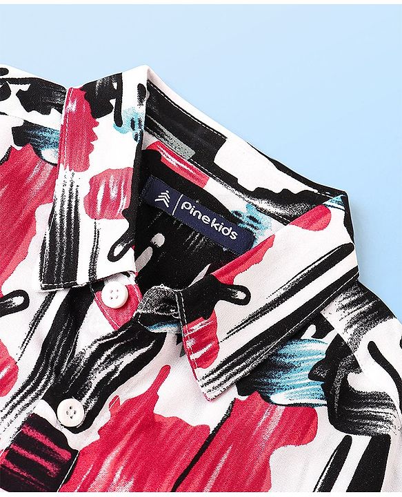 Pine Kids Viscose Woven Half Sleeves Abstract Printed Shirt - White