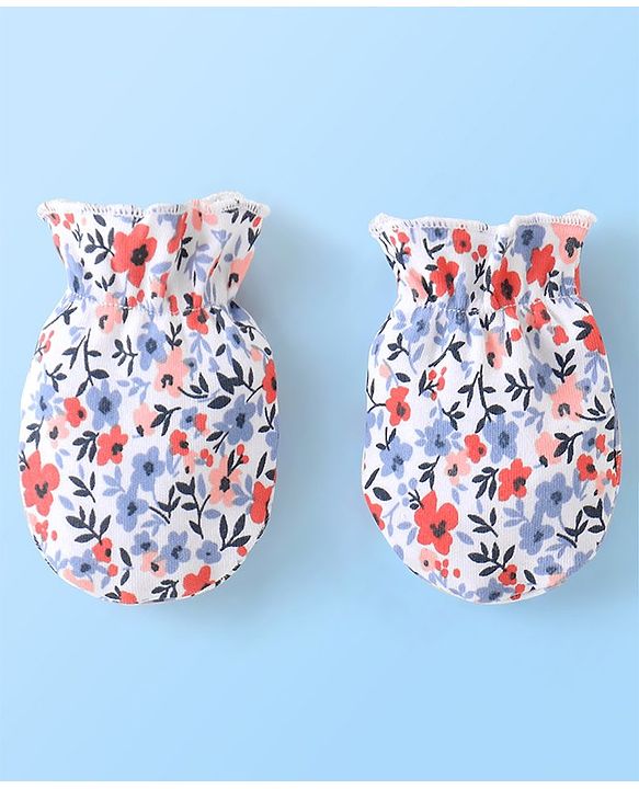 Babyhug 100% Cotton Cap Mittens And Booties Floral Print - Multicolour