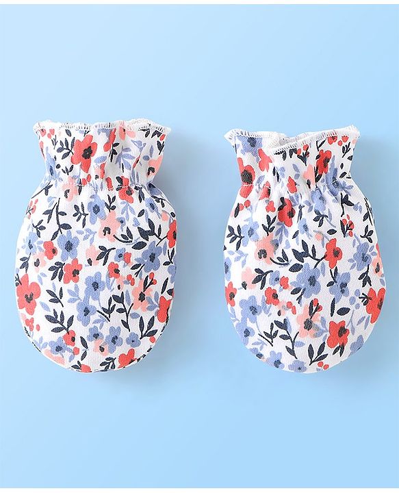 Babyhug 100% Cotton Cap Mittens And Booties Floral Print - Multicolour