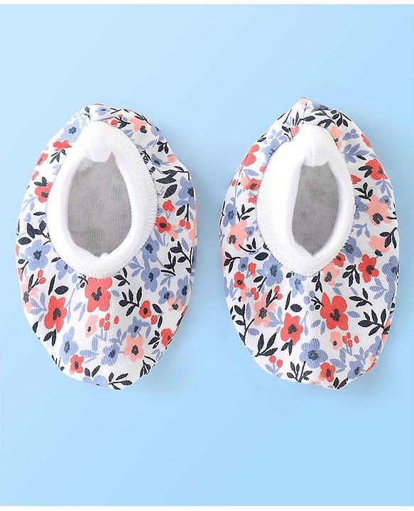 Babyhug 100% Cotton Cap Mittens And Booties Floral Print - Multicolour