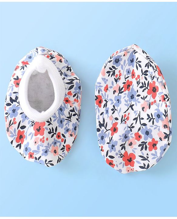 Babyhug 100% Cotton Cap Mittens And Booties Floral Print - Multicolour
