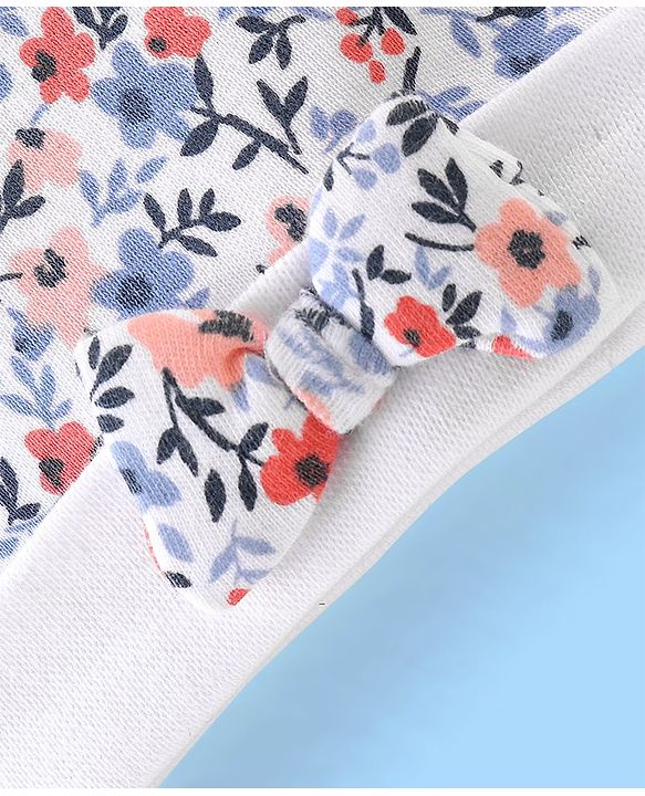 Babyhug 100% Cotton Cap Mittens And Booties Floral Print - Multicolour