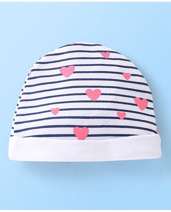 Babyhug 100% Cotton Cap Mittens And Booties Heart Printed - White