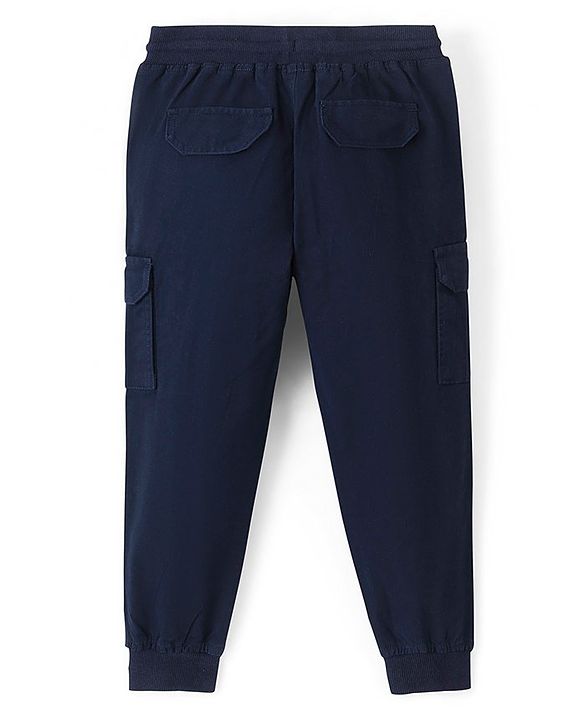 Pine Kids Cotton Elastane Full Length Solid Stretchable Track Pant with Draw Cord - Navy Blue