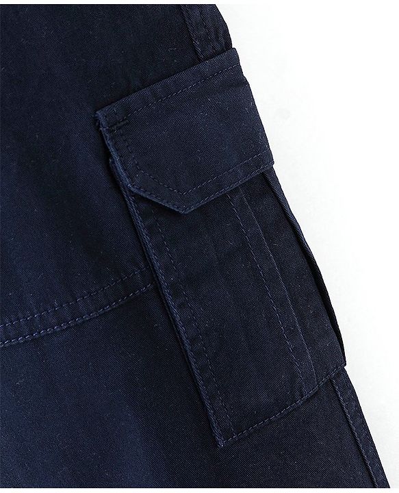 Pine Kids Cotton Elastane Full Length Solid Stretchable Track Pant with Draw Cord - Navy Blue
