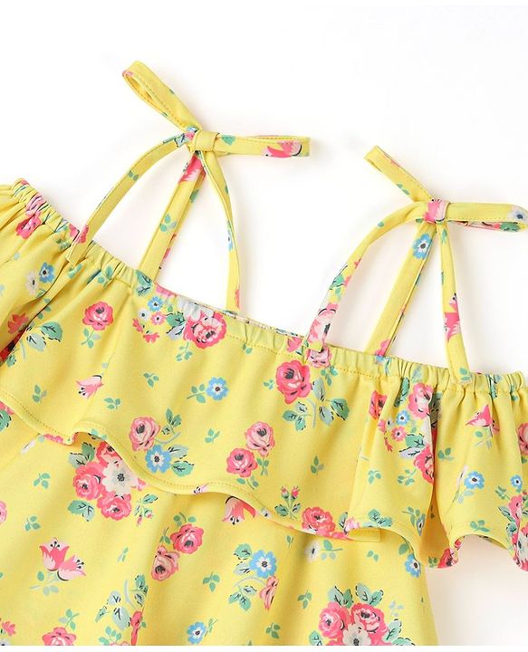 Babyhug Off Shoulder Sleeves Swimsuit Frock Floral Print - Yellow