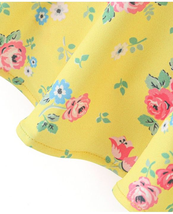 Babyhug Off Shoulder Sleeves Swimsuit Frock Floral Print - Yellow