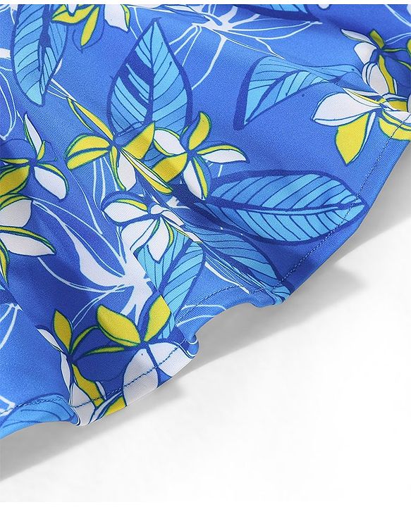 Babyhug Sleeveless Frock Style Swimsuit Floral Print - Blue