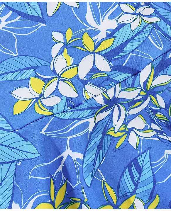Babyhug Sleeveless Frock Style Swimsuit Floral Print - Blue