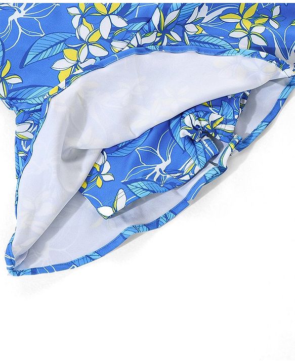 Babyhug Sleeveless Frock Style Swimsuit Floral Print - Blue