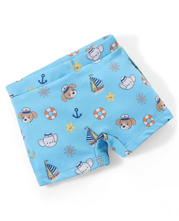 Babyhug Cotton Short Swimming Trunk Ship Printed - Blue